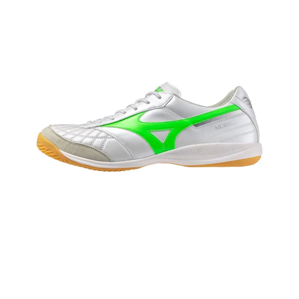 Mizuno Morelia Sala Elite White-Neon Green – futsal football shoes product photo - Delivery: UAE, KSA, Qatar, Kuwait, Bahrain, Oman